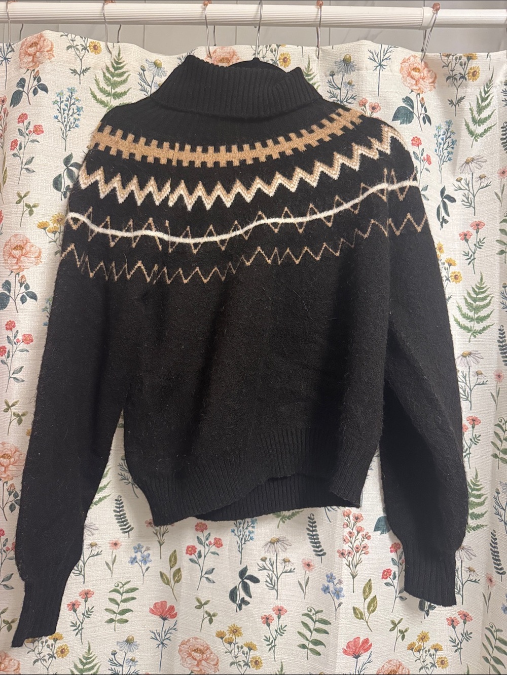 Buffalo David Bitton Black Turtleneck Fair Isle Sweater with Cream & Tan Accents
